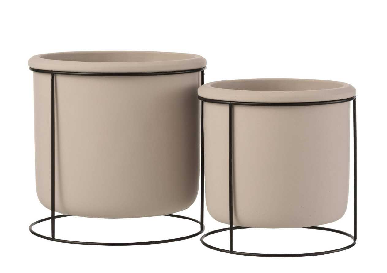 Pot de fleurs en ciment taupe large