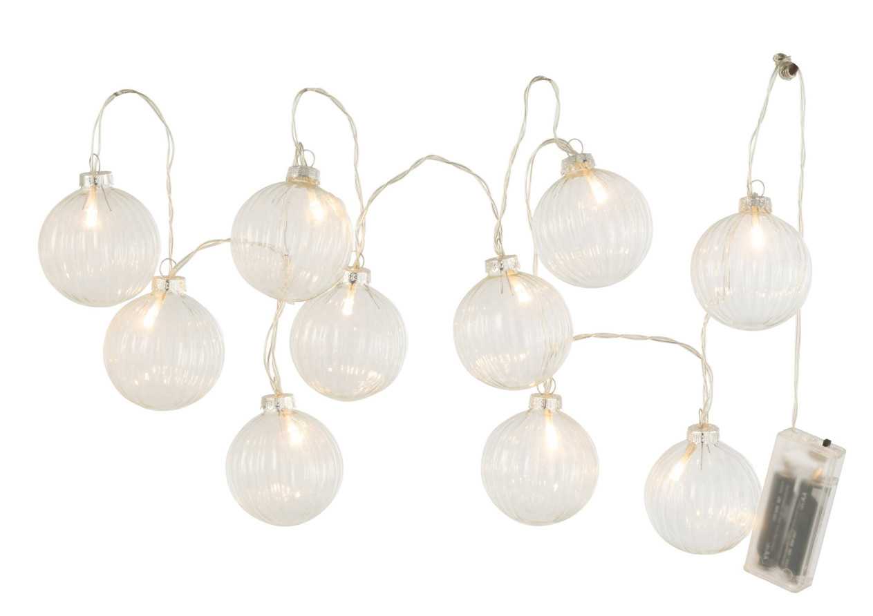 Guirlande 10 boules led en verre côtelé