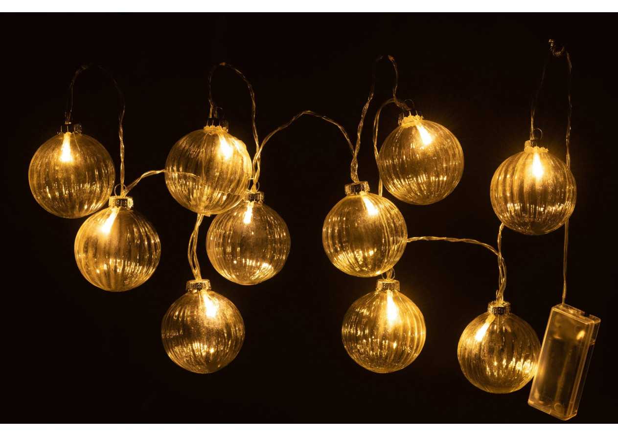Guirlande 10 boules led en verre côtelé