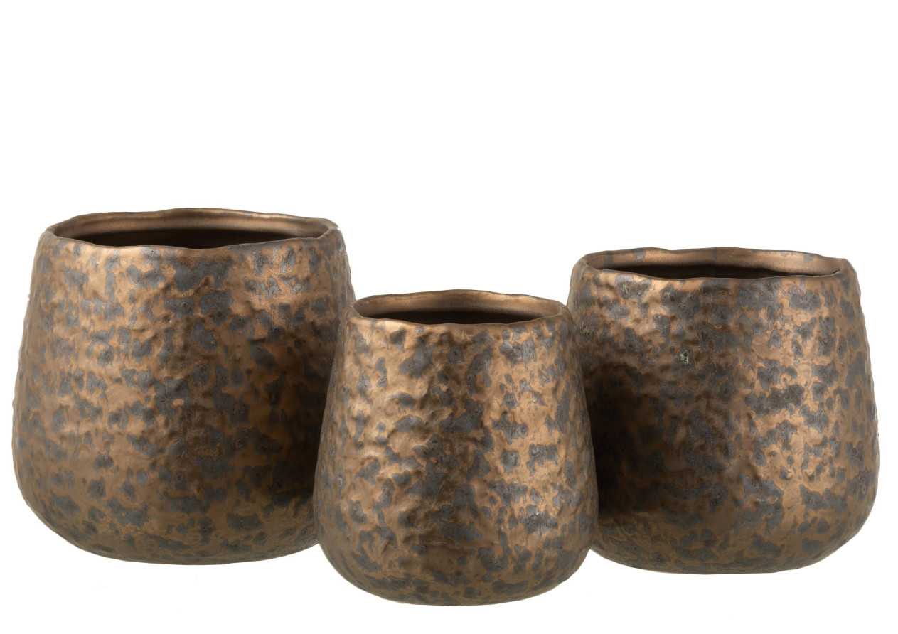 Pot de fleurs rond en céramique cuivrée large