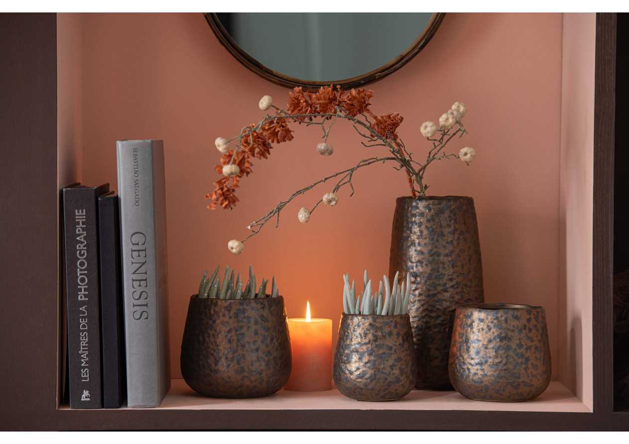 Pot de fleurs rond en céramique cuivrée large