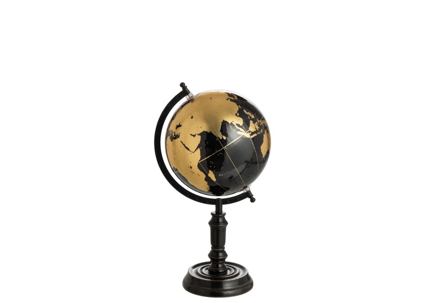 Globe sur pied en bois noir/or moyen