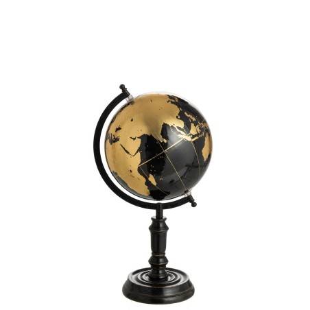 Globe sur pied en bois noir/or moyen
