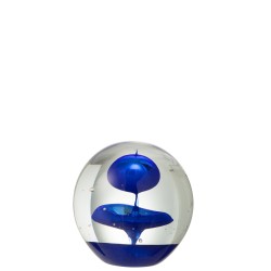 presse-papiers en verre à bulles bleu large