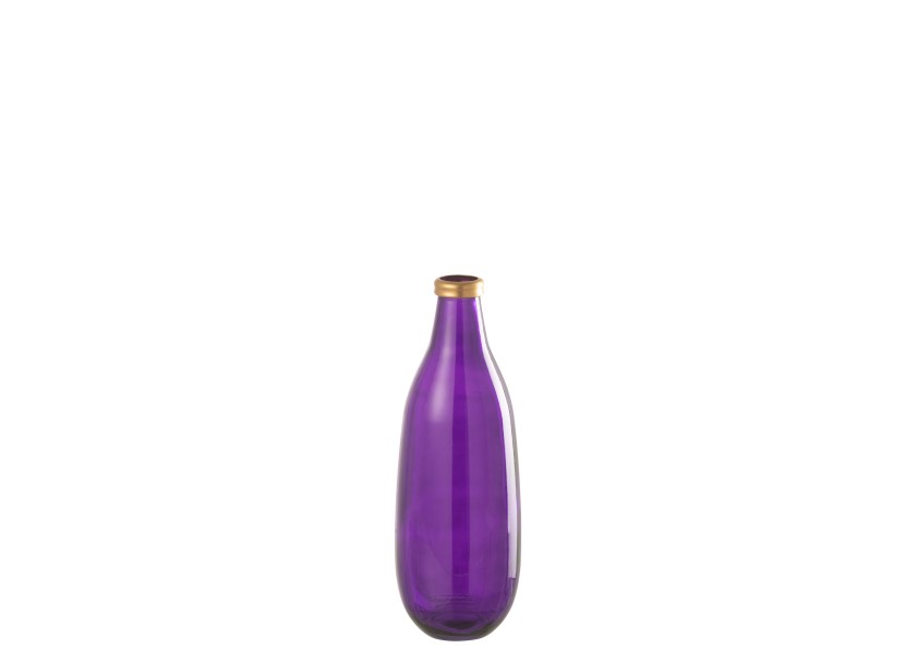 Vase en verre à bordure dorée violet moyen