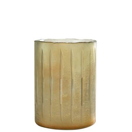 Porte-bougie à rayures en verre jaune grand