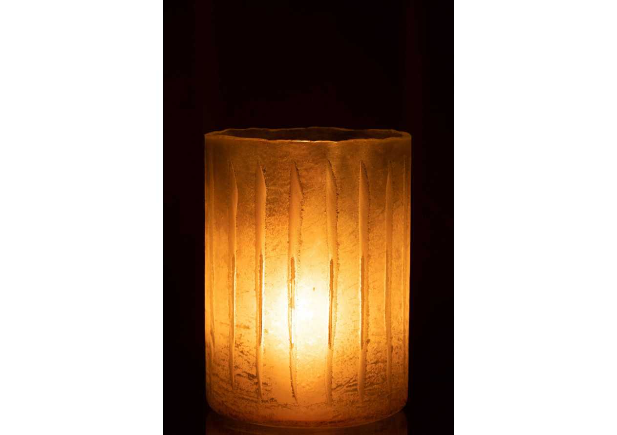 Porte-bougie à rayures en verre jaune grand