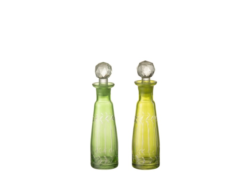 Carafe Feuilles en verre verte x2