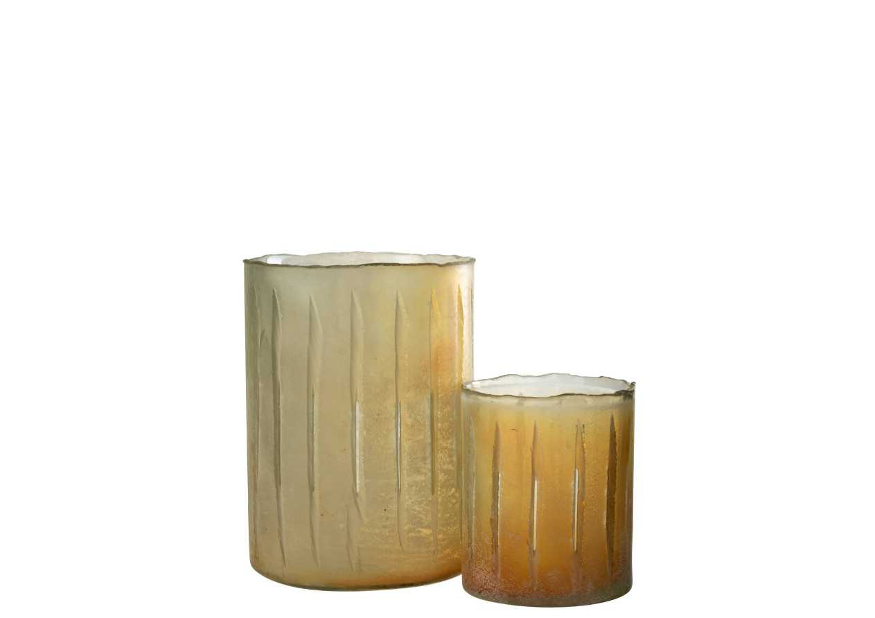 Porte-bougie à rayures en verre jaune grand