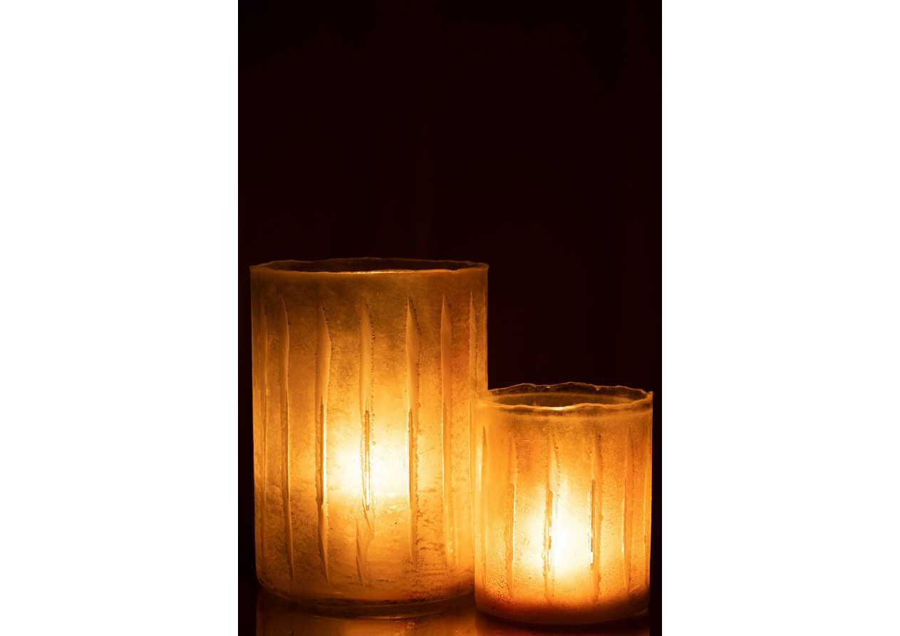 Porte-bougie à rayures en verre jaune grand