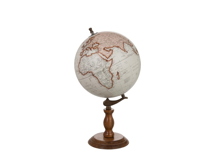 Globe en bois blanc/naturel de grande taille