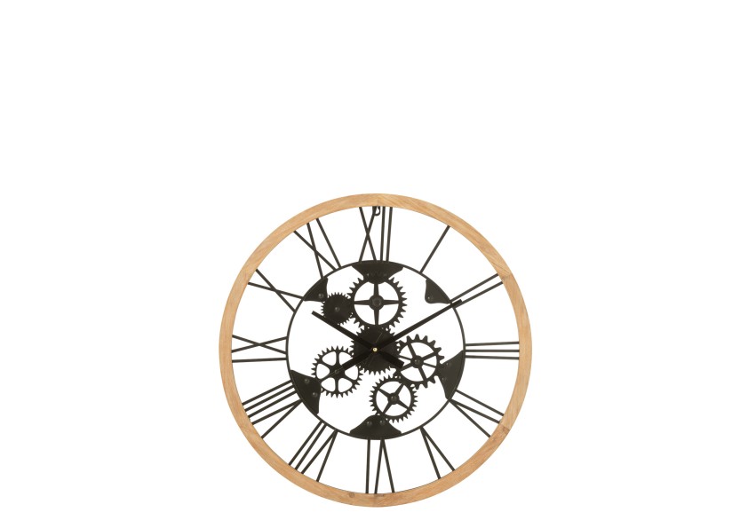 Horloge Roues chiffres romains métal/bois noir petite