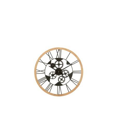 Horloge Roues chiffres romains métal/bois noir petite