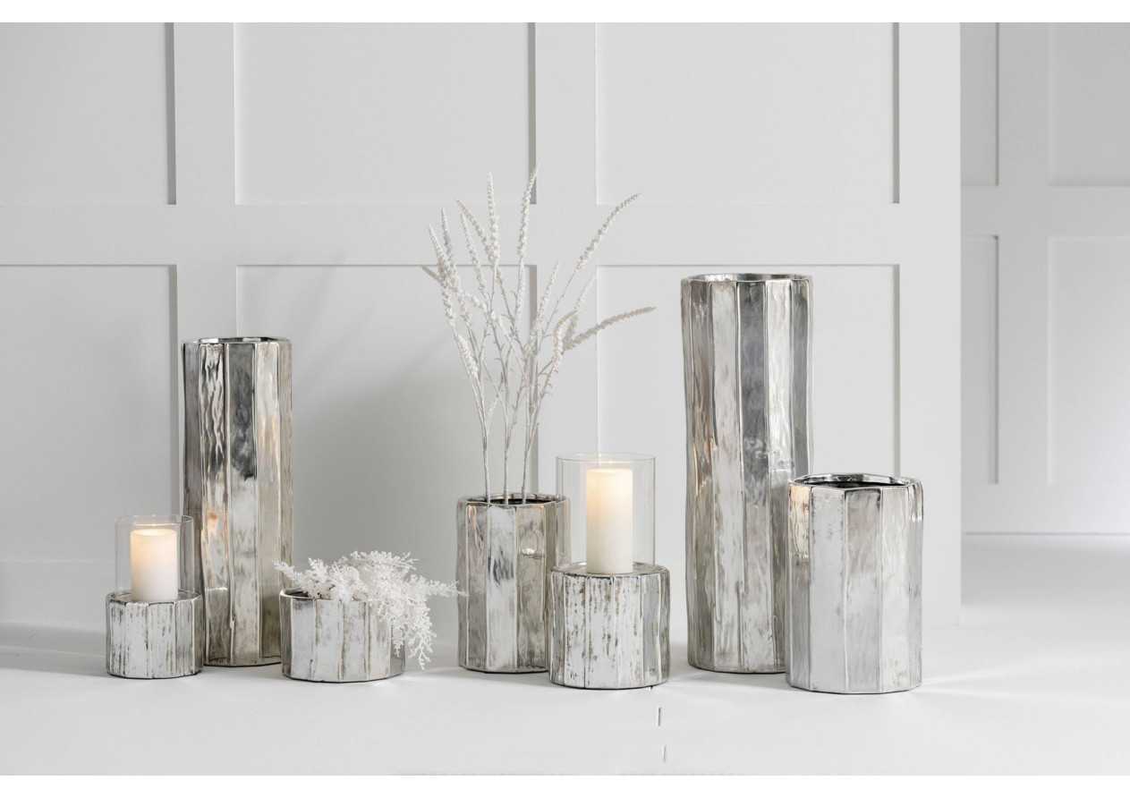 Pot de fleurs en argile argentée grand