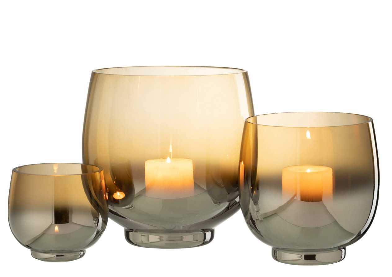 Photophore verre rond fumé grand