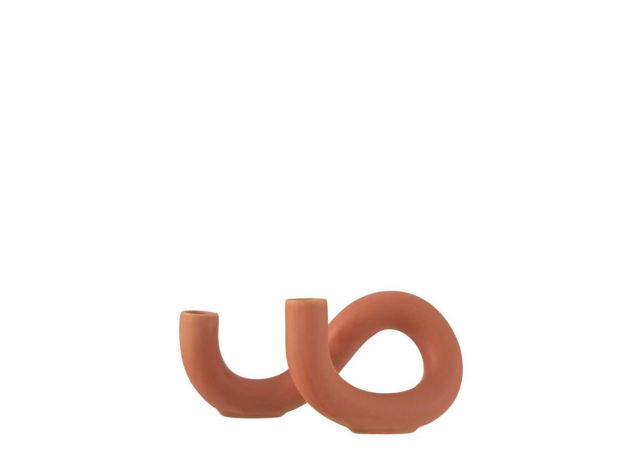 Porte-bougie torsade double en céramique orange