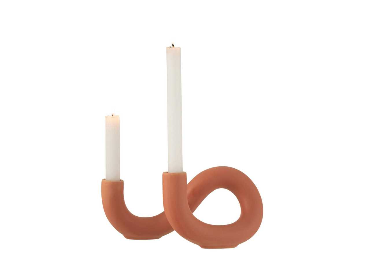 Porte-bougie torsade double en céramique orange