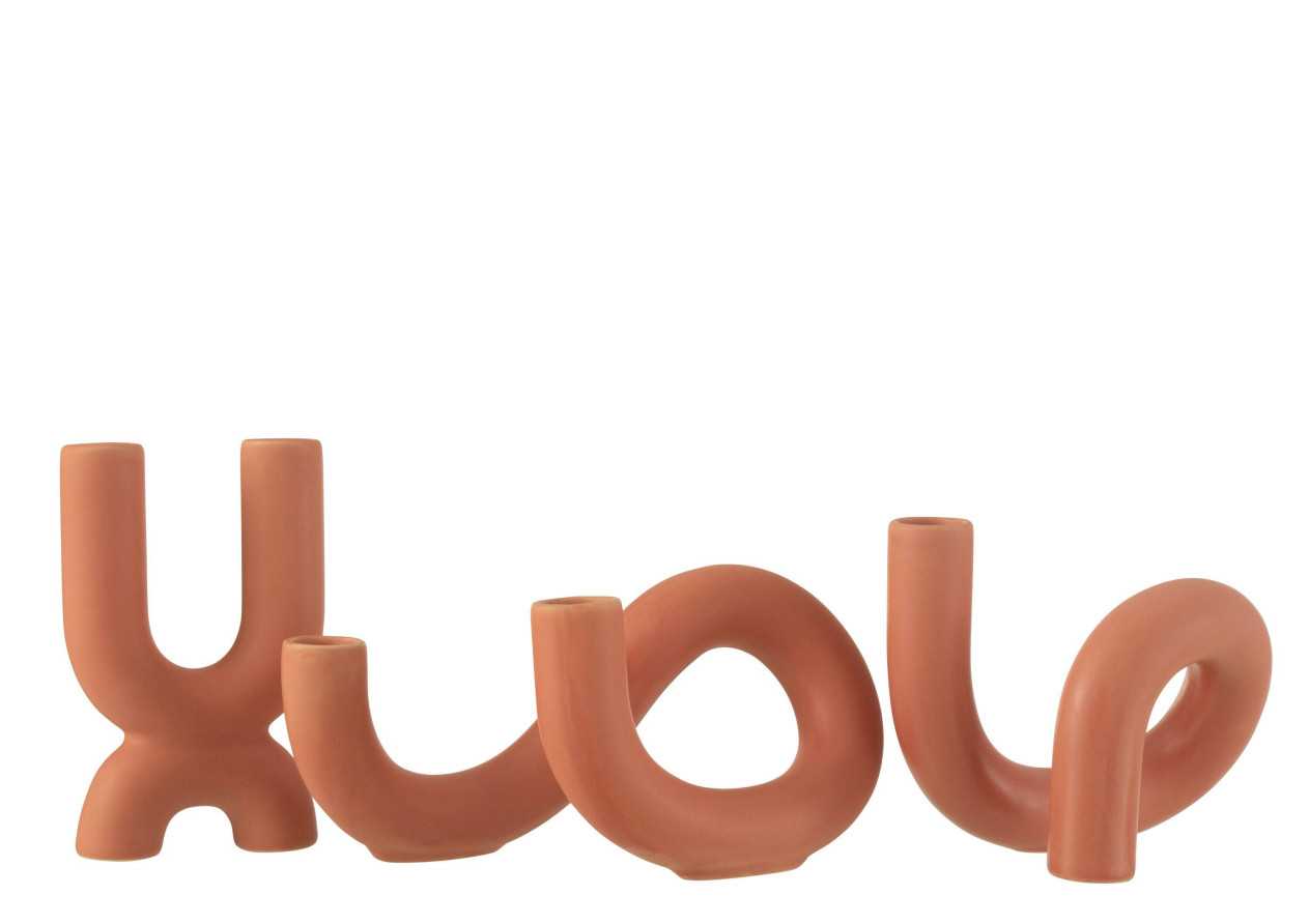 Porte-bougie torsade double en céramique orange