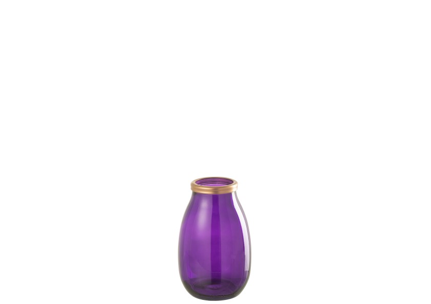 Vase en verre à bordure dorée violet petit