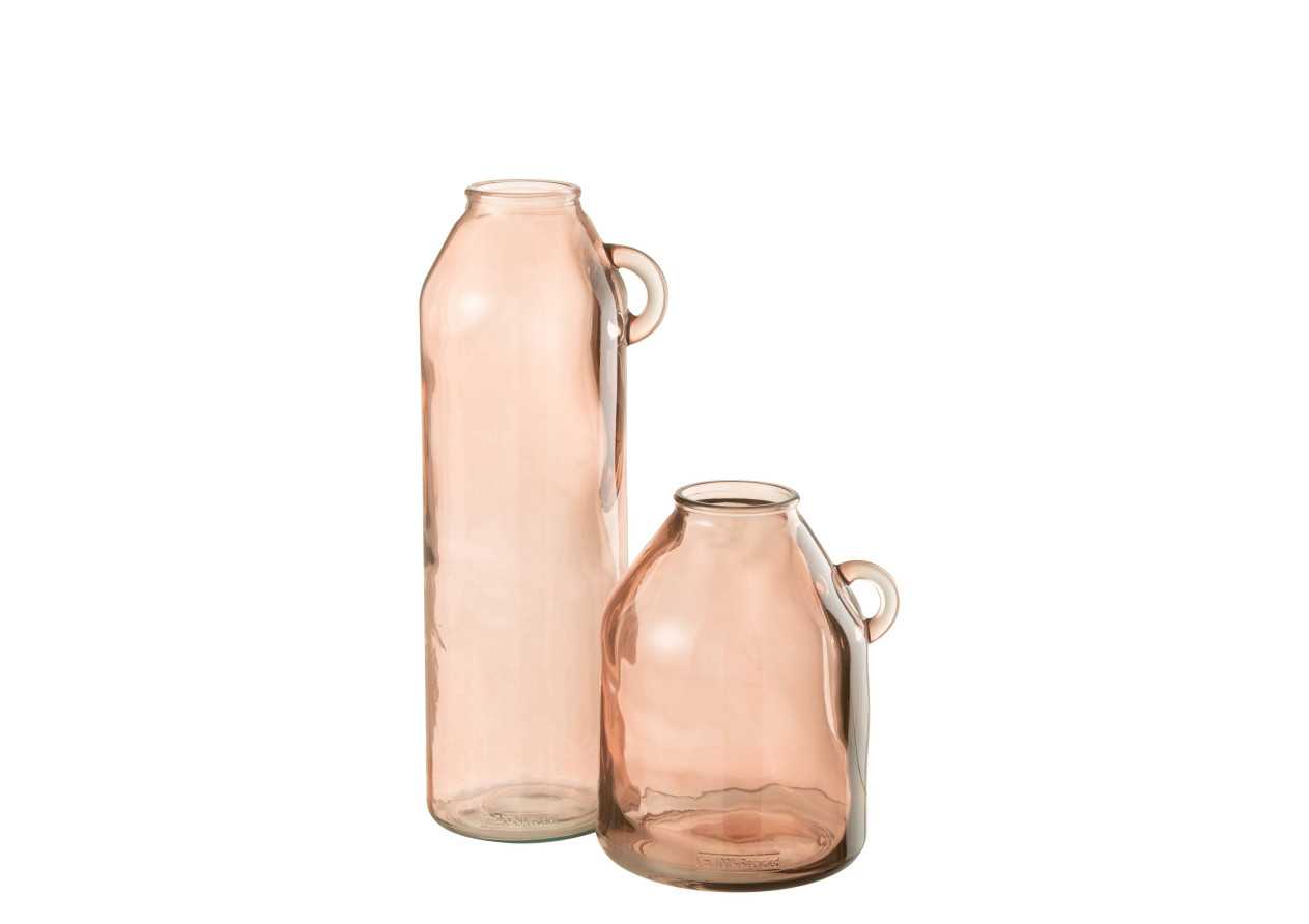 Vase en verre cylindrique avec poignée rose large