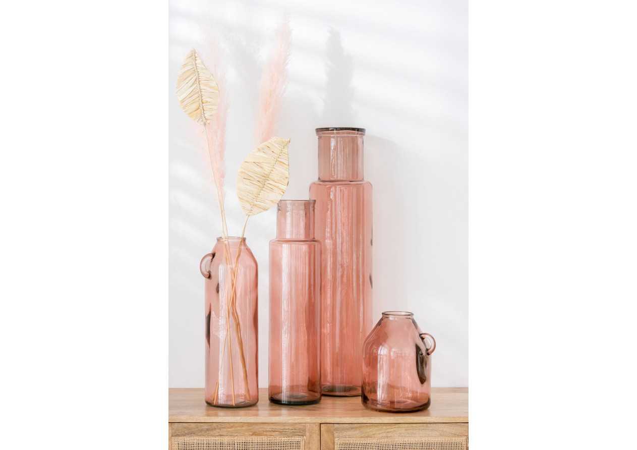 Vase en verre cylindrique avec poignée rose large