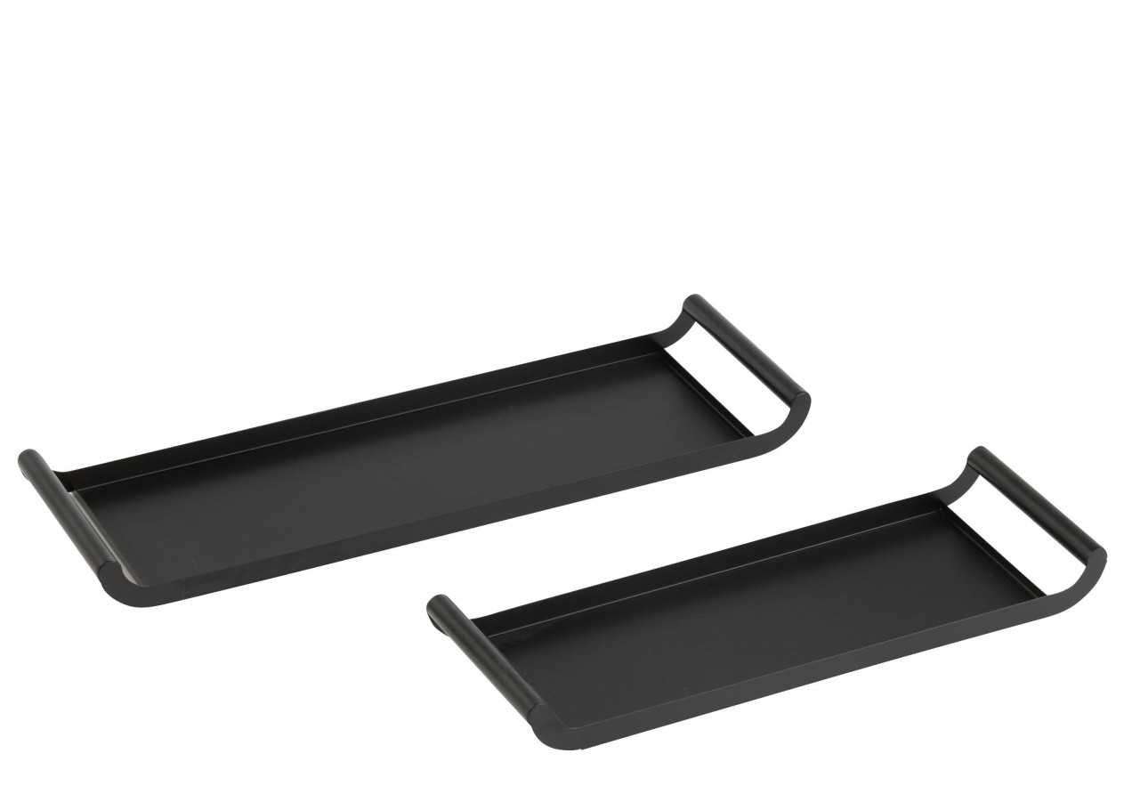 Ensemble de 2 plateaux rectangulaires en métal noir