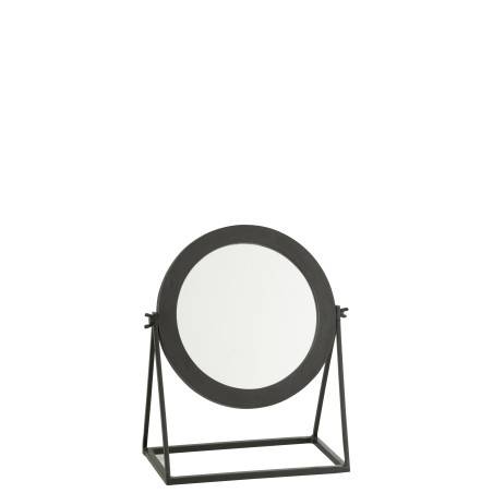 Miroir rond sur pied en métal noir