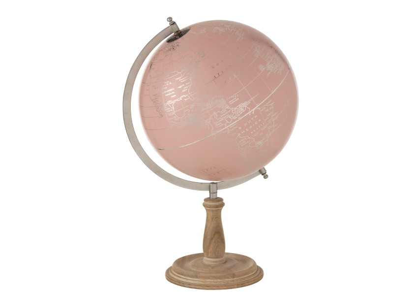 Globe sur pied en bois rose clair/or moyen