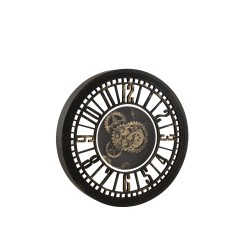 Horloge Ronde Mecanisme Apparent Miroir Antique Noir/Or