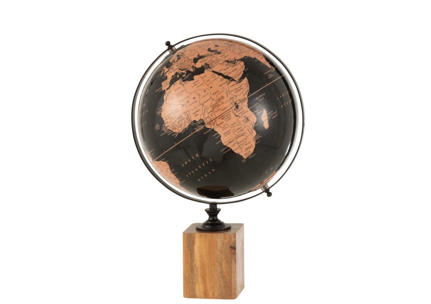 Globe terrestre sur pied en bois noir/marron grand