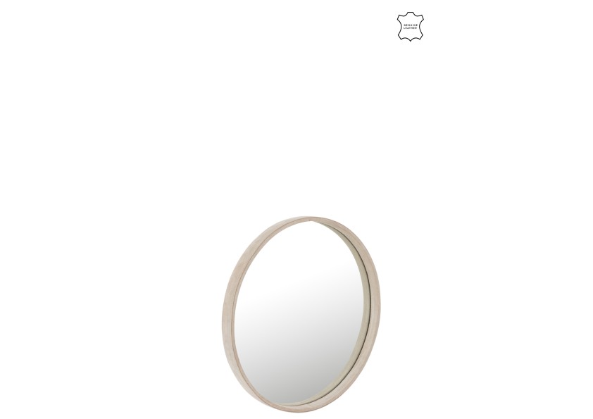 Miroir rond en cuir beige petit