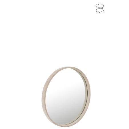 Miroir rond en cuir beige petit