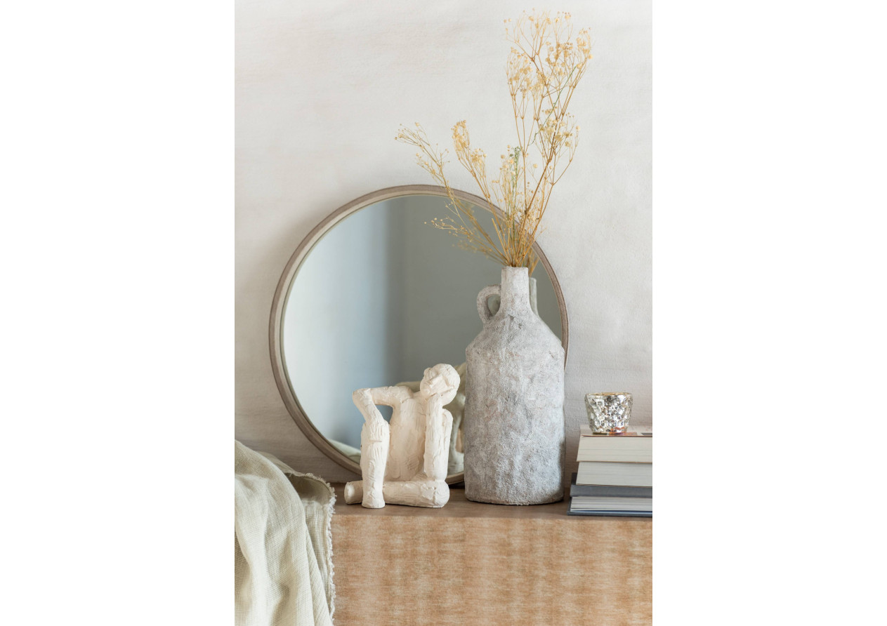 Miroir rond en cuir beige petit
