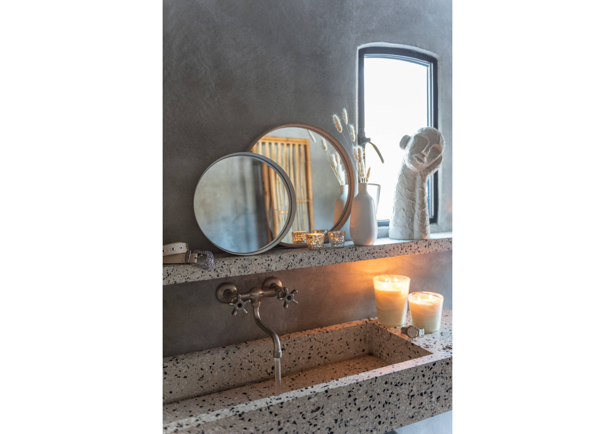 Miroir rond en cuir beige petit