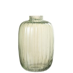 Vase lignes en verre vert large