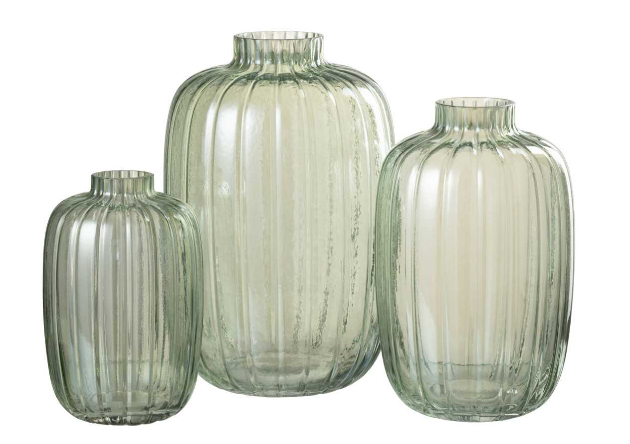 Vase lignes en verre vert large