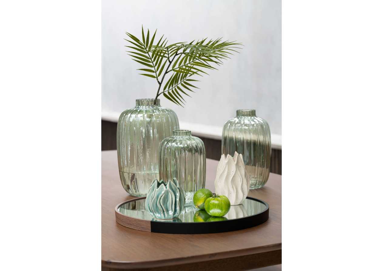 Vase lignes en verre vert large