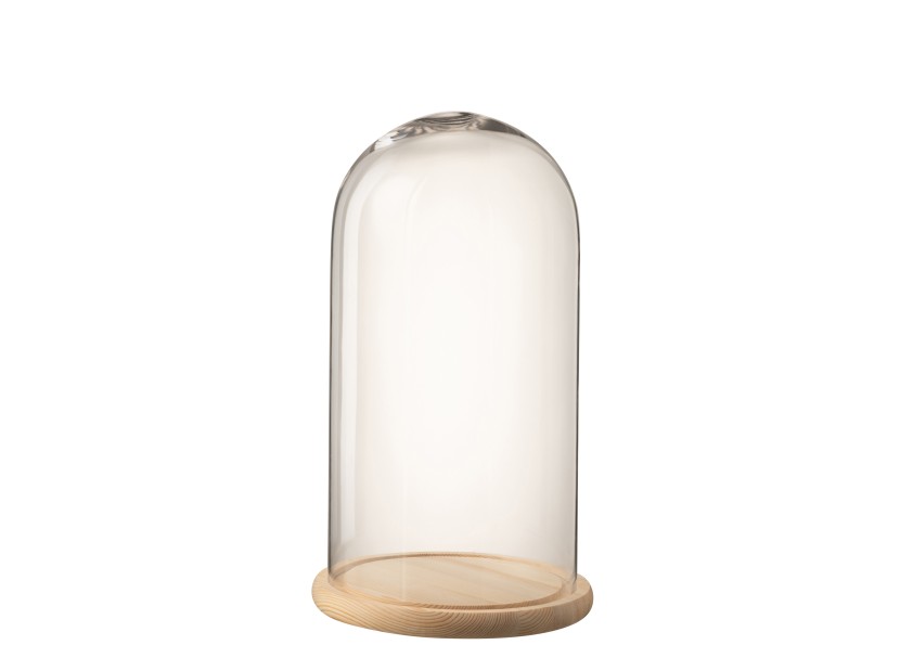 Cloche en bois rond/verre transparent/naturel petit