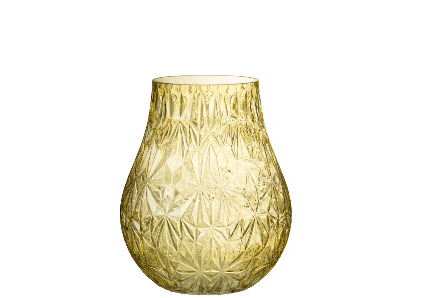 Vase en verre taillé jaune