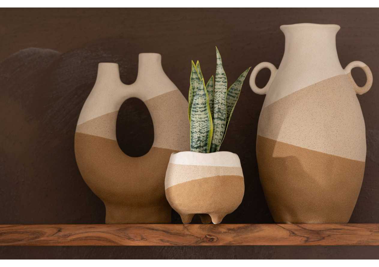 Vase oreille beige/marron grand