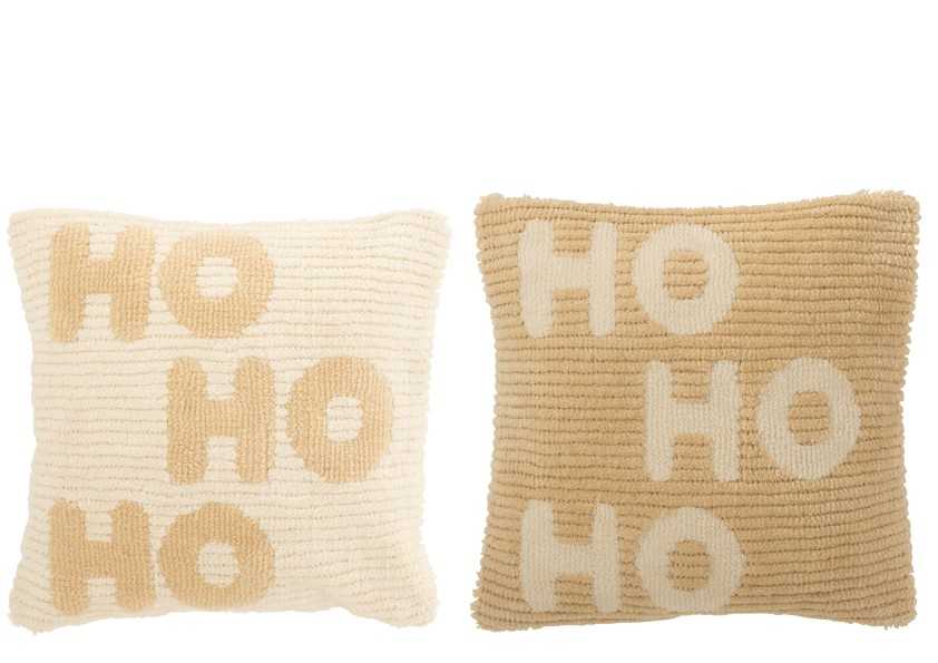 Coussin HoHoHo - Blanc & Beige